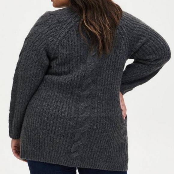 Torrid Cable Boyfriend Cardigan Button-Front Sweater - Picture 3 of 5